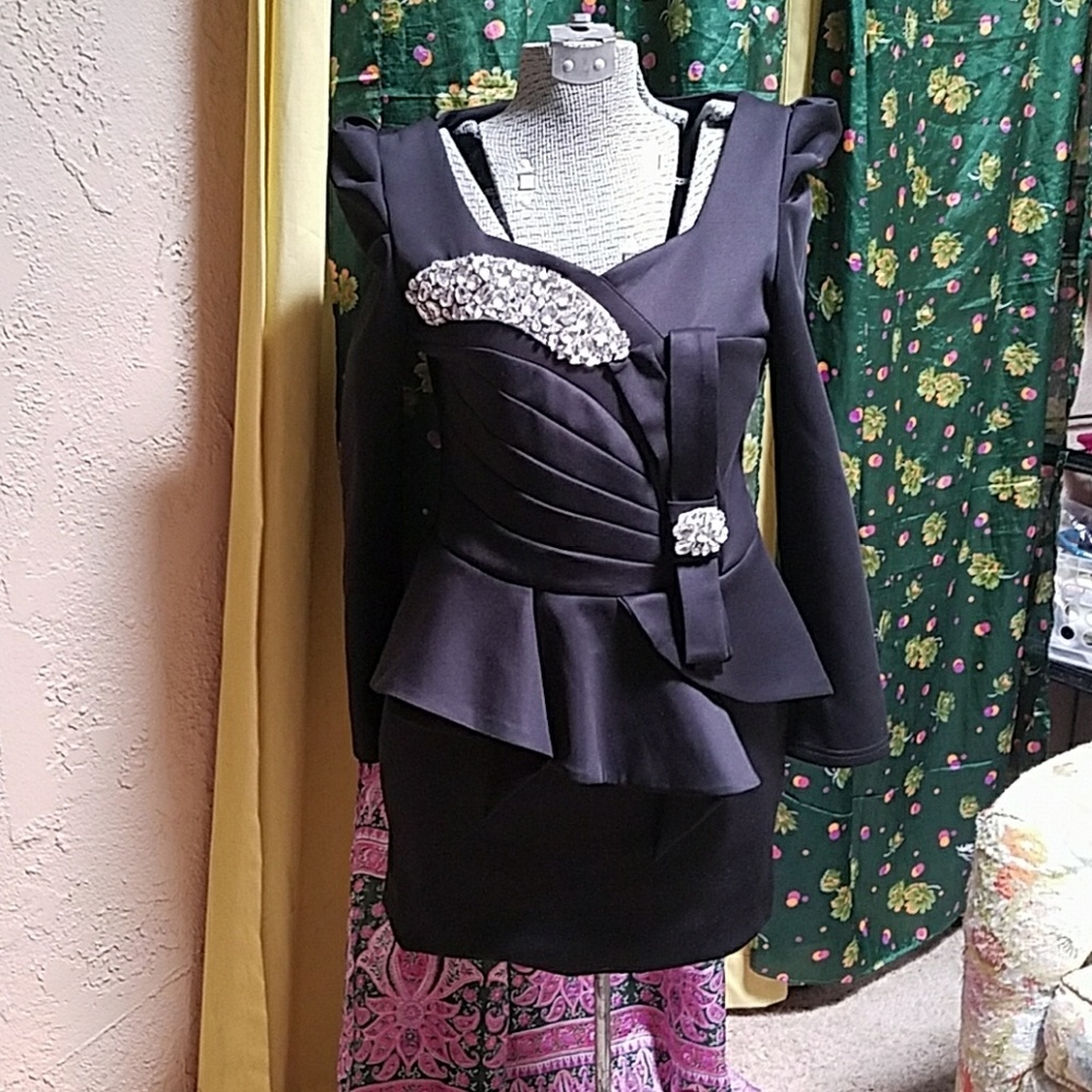 Vintage Fancy Black dress with Rhinestones